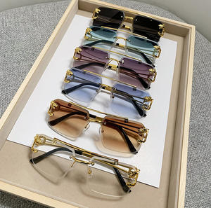 2025 mode luxe bord de coupe sans monture métal lunettes de soleil femmes hommes carré Double pont dégradé pilote lunettes de soleil - Product Image 2