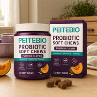 PEITEBIO Friandises à Mâcher Probiotiques pour Chiens avec Probiotiques, Prébiotiques et Enzymes, Saveur Citrouille, Soutien Digestif, 120 Unités