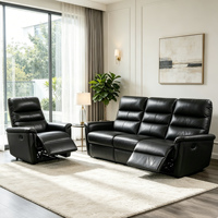 Ensemble de canapés inclinables manuels en cuir véritable, compact, luxueux, moderne, extensible 3+2+1 pour salon