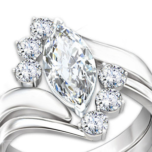 F391 Anello di fidanzamento da donna in oro bianco con diamante taglio marquise e pietre laterali naturali colore G - Product Image 2