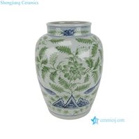 Vase en céramique décoratif de haute qualité RXCG17-A, peint à la main, motif de fleurs et d'oiseaux bleu-vert, pour la décoration de la maison, table d'hôtel