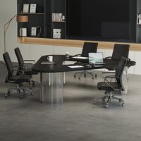 Table de conférence italienne de luxe légère en bois massif à trois côtés avec trou de câblage, écologique, durable, mobilier de bureau moderne