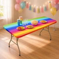 Passgenaue Regenbogen-Farbverlauf PEVA-Tischdecke 6ft Wasserdichte Einweg-Rechteckige Kunststoff-Tischabdeckung für Babyparty-Events
