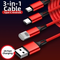 Câble de charge USB 3-en-1 en nylon tressé à charge rapide 3A avec logo personnalisé, directement de l'usine, pour téléphones mobiles