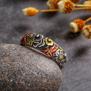 Vintage Engraved Dragonfly <b>Sunflower</b> <b>Ring</b> for Women Two Tone Daisy Fashion Elegant Jewelry Accessory - Product Image 2