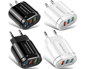 Cargador de pared de carga rápida, 3 puertos USB, adaptador de viaje, enchufe UE y EE. UU. - Product Image 3