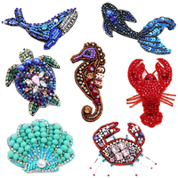 PH074 personnalisé fait à la main animaux marins coquillages hippocampe tortue dauphin perlé strass Patch 3D paillettes Applique pour vêtements