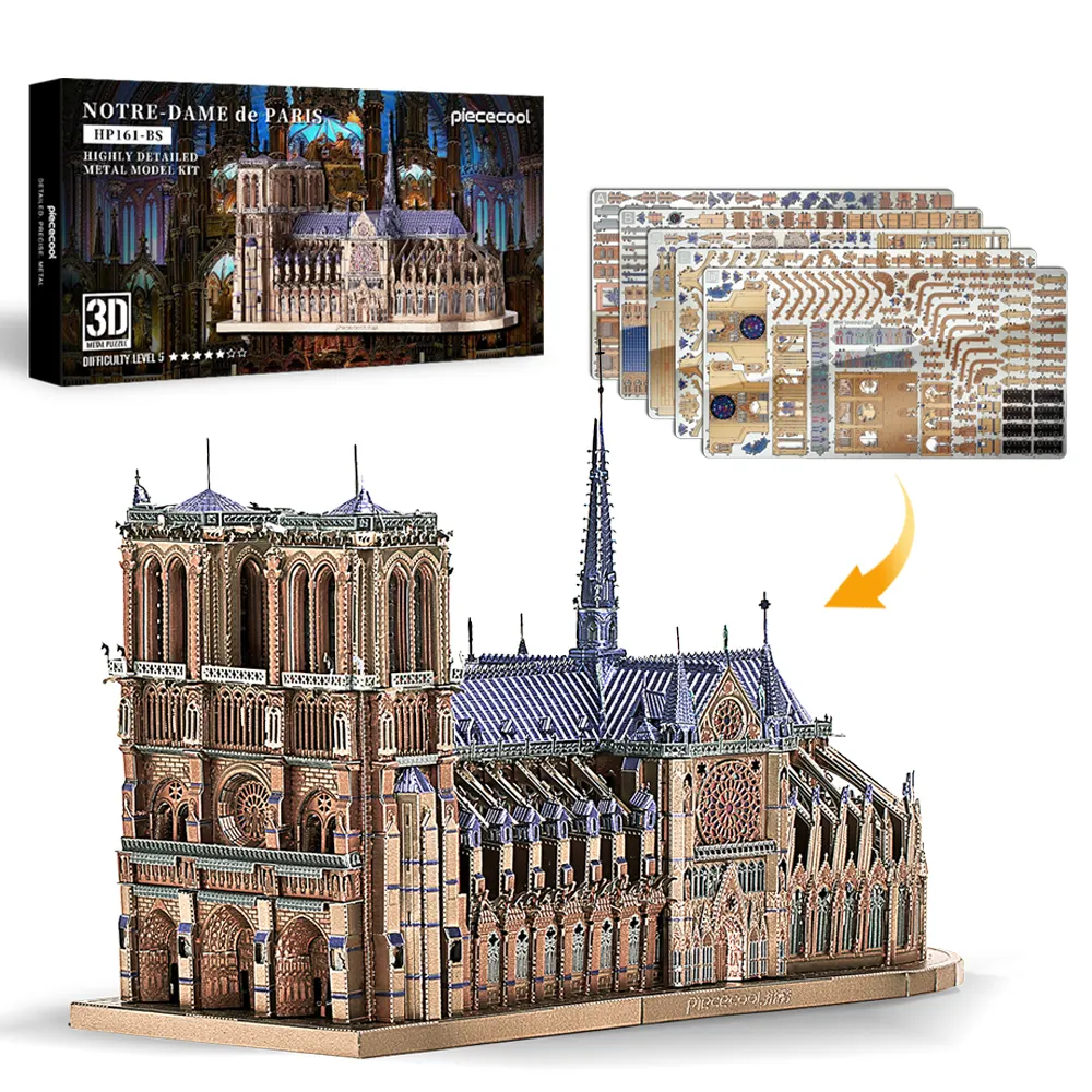 Piececool bulmaca üreticisi dünya mimarisi 3D NOTRE DAME katedrali PARIS eğitim DIY oyun Metal bulmaca yetişkinler için beyin