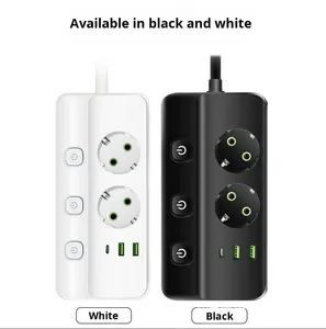 USB <strong>Smart</strong> Switch 10A ABS Power <strong>Strip</strong> 3 USB Ports 2 Outlets EU Standard Zero Live Wire Detection Independent Switch Control - Product Image 4