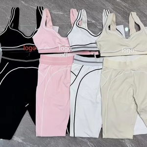 Leggings de Yoga y Pilates Elásticos, Sin Costuras, Acanalados, de Alta Calidad, Conjunto de 2 Piezas para Mujer, Venta al Por Mayor - Product Image 1