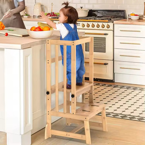 Child Kitchen Step <b>Stool</b> With Safety Rails <b>Bamboo</b> Adjustable Height Learning Tower For Toddlers - Product Image 1