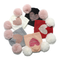 Kinderen Kerstcadeau Hoed Hart Geborduurde Jacquard Winter Gebreide Kids Baby Beanie Hoeden Met Pom Pom