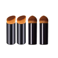 Mini pinceau de maquillage professionnel portable à manche court en plastique, à poils synthétiques angulaires, pour fond de teint liquide ou crème