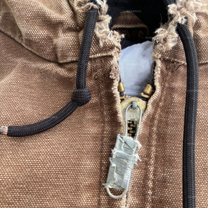 Kustom Hoodie Denim 500GSM pria, jaket hoodie pekerjaan pudar matahari Denim ritsleting atas - Product Image 4