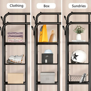 New Metal Double Pole Clothes Rack Floor Standing Hanging Laundry Multifunctional Movable Clothes Rack With Hooks - Product Image 5