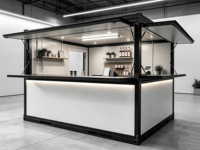 Maison conteneur pliable respirante de style mid-century moderne en acier galvanisé avec panneaux sandwich, café mobile, kiosque alimentaire pop-up