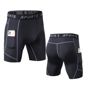 กางเกงขาสั้นรัดรูปเอวสูงสำหรับผู้ชายกางเกงกีฬาระบายอากาศได้ดีมีกระเป๋าสำหรับวิ่งแบบคาดลำตัวสีพื้นห้าส่วน - Product Image 3