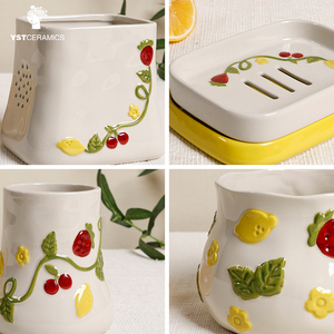 YST Céramique Ensemble d'accessoires de salle de bain écologiques Porte-savon en céramique recyclée pour la décoration intérieure - Product Image 6