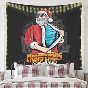 Tapisserie murale unique style punk Père Noël, avec lunettes de soleil noires et barbe, impression personnalisée, pour chambre à coucher, salon, décoration de Noël - Product Image 4