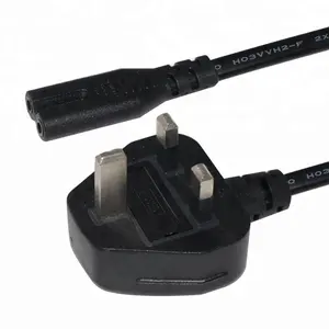 Black 220V British Prong for Hair Dryer Extension Cord Ac Figure 8 10A Fuse Flat Uk 3 Pin Plug Iec c7 Power Cord