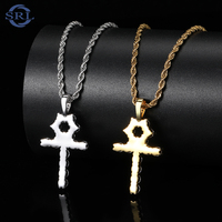 Meilleures ventes : Collier avec pendentif croix Ankh plaqué or 18K, micro-incrusté, pour hommes, grand format, accessoire hip-hop tendance
