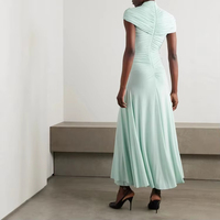 Robe de soirée midi élégante pour femme, été 2026, haute qualité, manches cape minimalistes, froncée, coupe ajustée, pour fête formelle