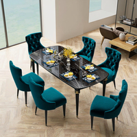Ensemble de table à manger de luxe italienne, design moderne, grande table en métal avec 6 chaises en cuir tissu pour la cuisine et les meubles de restaurant