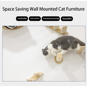 Furnitur dinding Modern kucing terpasang di kayu, termasuk tangga pohon jembatan rumah dan penggaruk rak dinding kucing mewah - Product Image 3