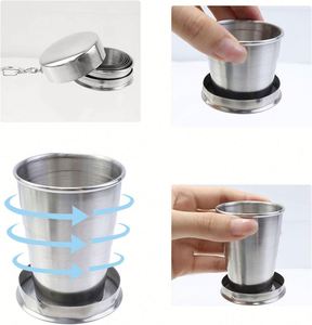 Tasse de voyage télescopique pour le camping, tasse pliable pour la randonnée avec porte-clés, en acier inoxydable portable, vente chaude, 3 tailles, tasses et soucoupes de luxe - Product Image 3