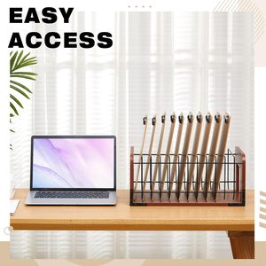 Organizador de Escritorio de Madera y Hierro Forjado con Múltiples Compartimentos, Soporte de Almacenamiento para Uso en Oficina - Product Image 2