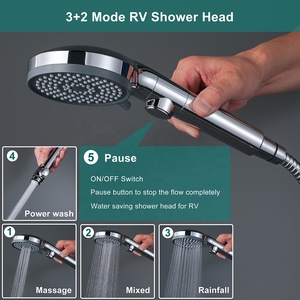 <span class=keywords><strong>Pommeau</strong></span> <span class=keywords><strong>de</strong></span> <span class=keywords><strong>douche</strong></span> à main rond chromé pour salle <span class=keywords><strong>de</strong></span> bain 3 + 2 modes à économie d'eau à haute pression avec interrupteur marche/arrêt - Product Image 5
