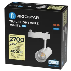 Faretto LED da binario bianco 24W, 3 fili, ideale per l'illuminazione di spazi commerciali e decorativi. - Product Image 2