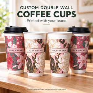 Gobelets à café jetables à double paroi en papier imprimés avec couvercles, logo personnalisé, 8/10/12/16/22 oz pour les cafés à emporter - Product Image 1