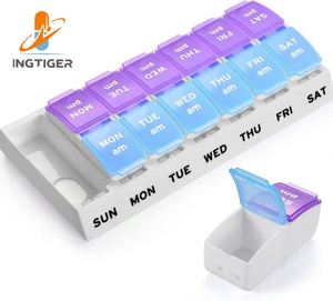 กล่องยาพลาสติกสองสีแบบขายส่ง กล่องแบ่งยาแบบถอดได้ 7 วัน 14 ช่อง พกพาสะดวก - Product Image 1