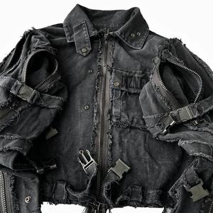 Custom Jeans Jacket Oversized Black Lace-up Vintage Style Cotton Filling Button <b>Decoration</b> Plus Size Jacket Manufacturer - Product Image 3