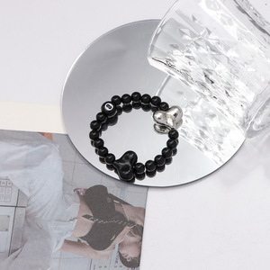 Conjunto de collar y pulsera con cuentas de corazón y mariposa, aleación de zinc, negro, para mujer, joyería de moda para fiestas - Product Image 4