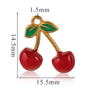 จี้เชอร์รี่เคลือบเงา |   จี้ผลไม้สแตนเลสสตีลชุบทอง 18K PVD สำหรับทำเครื่องประดับ DIY |   กันน้ำและป้องกันการแพ้ - Product Image 5