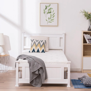 Cama de Plataforma Doble de Madera Blanca con Cabecera para Dormitorio <span class=keywords><strong>Juvenil</strong></span>, Producción de Fábrica - Product Image 2