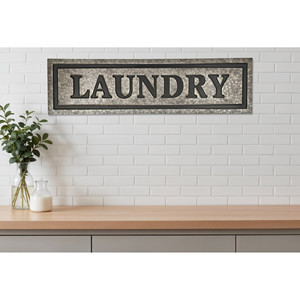 HMS 10 \ "X 36 \" biancheria grigia in metallo zincato decorazione da parete in legno cartelli da parete - Product Image 2