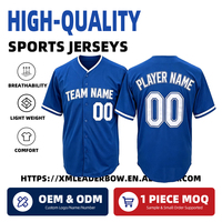 Maillots de baseball unisexes personnalisés en maille 100 % polyester, bleu roi, avec boutons, respirants, écologiques et sublimés, vente en gros