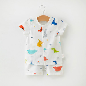 Conjunto de Pijama de Muselina de Algodón de Doble Capa para Bebé, Manga Corta, Estampado de Dinosaurios, Transpirable, para Verano, Ropa para Recién Nacidos y Niños Pequeños, Venta al Por Mayor - Product Image 2