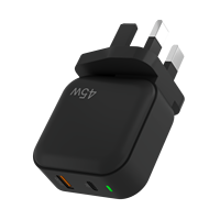 Chargeur mural PD QC3.0 compact à double port 45W prise EU UK charge rapide pour ordinateurs portables tablettes adaptateur secteur USB type-c avec indicateur