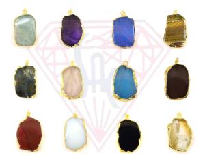 Beautiful Brass Electroplated Gold Plated Sterling <b>Silver</b> Multi Gemstone Natural Shape Smooth Stone <b>Necklace</b> Pendant - Product Image 1