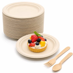 Plato Redondo Desechable de 6 Pulgadas, Compostable, Hecho de Bagazo de Caña de Azúcar, Apto para Microondas - Product Image 1