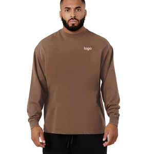Camisa de Hombre de Manga Larga, Cuello Alto, Estampada, de Algodón Sólido, Corte Holgado, con Logotipo Frontal, para Invierno/Otoño/Primavera/Verano - Product Image 1