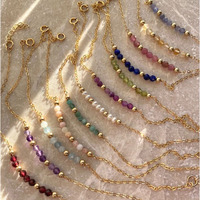 Délicat Bracelet Rempli Or Pierre de Naissance Petites Perles Facettées en Gemme Cristal Naturel Bracelets Zodiaque Bijou Cadeau