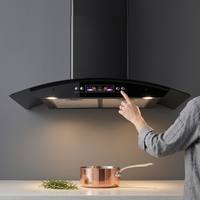 Hotte de cuisine électrique murale 900 mm, faible niveau sonore, design en verre incurvé et métal, filtre en aluminium, classe d'efficacité énergétique