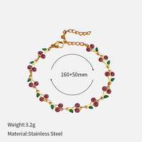 Bracelet tendance en acier inoxydable doré Novirassine avec breloque cerise fruitée, bijou à porter au quotidien pour filles, choix tendance Instagram
