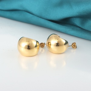 yunnique Gold <b>Round</b> Stud Earrings 18K U Shaped Geometric Design Ceramic Ear <b>Post</b> Fashion Jewelry - Product Image 1