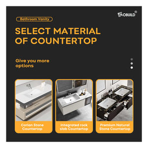 Grand lavabo double de luxe pour salle de bain meuble de toilette moderne en bois massif comptoir intégral en <span class=keywords><strong>dalle</strong></span> suspendu au mur gris meuble mural - Product Image 4